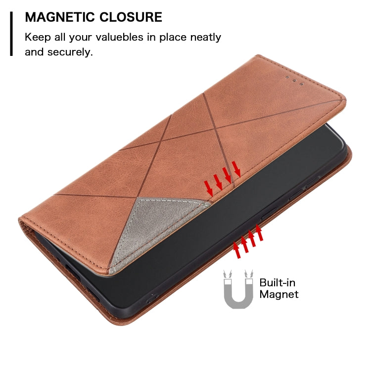 For Xiaomi Redmi Note 13 Pro 5G Rhombus Texture Magnetic Leather Phone Case(Brown) - Xiaomi Cases by buy2fix | Online Shopping UK | buy2fix