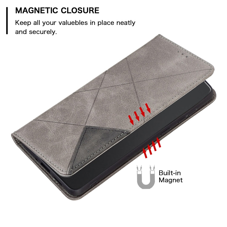 For Xiaomi 13T / 13T Pro / Redmi K60 Ultra Rhombus Texture Magnetic Leather Phone Case(Grey) - Redmi K60 Ultra Cases by buy2fix | Online Shopping UK | buy2fix