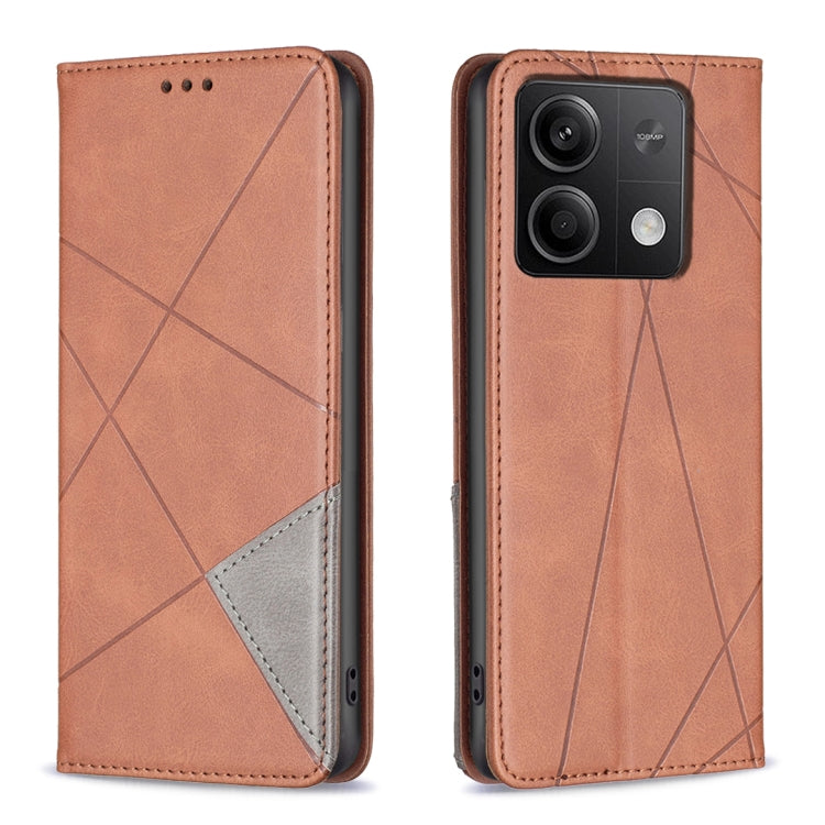 For Xiaomi Redmi Note 13 4G Global Rhombus Texture Magnetic Leather Phone Case(Brown) - Note 13 Cases by buy2fix | Online Shopping UK | buy2fix