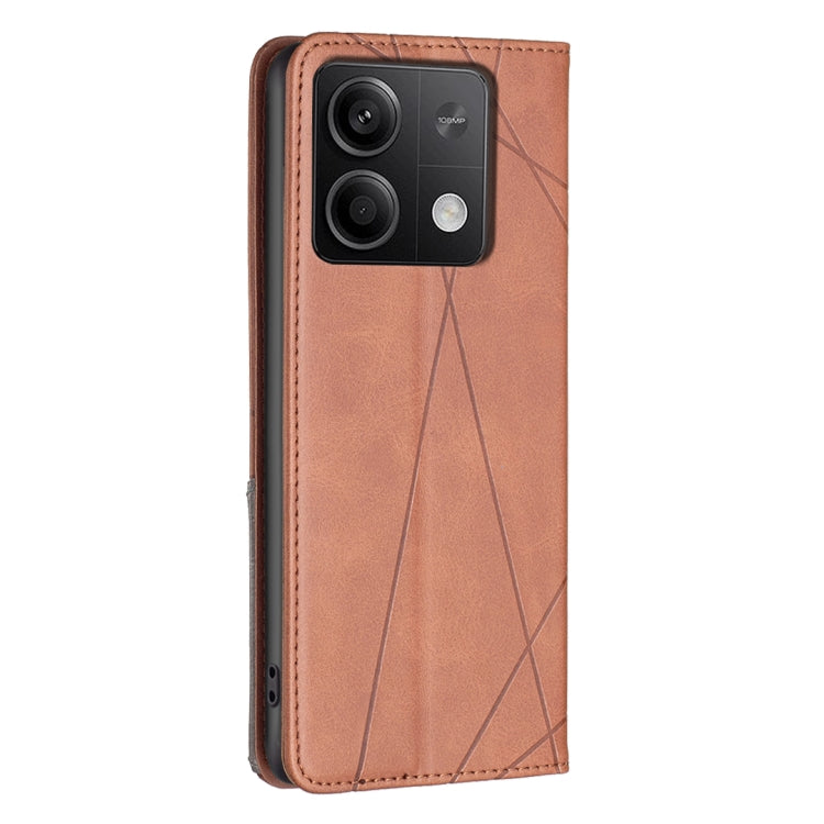 For Xiaomi Redmi Note 13 4G Global Rhombus Texture Magnetic Leather Phone Case(Brown) - Note 13 Cases by buy2fix | Online Shopping UK | buy2fix