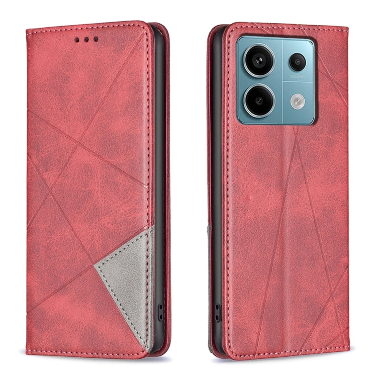 For Xiaomi Poco M6 Pro 4G Rhombus Texture Magnetic Leather Phone Case(Red) - Xiaomi Cases by buy2fix | Online Shopping UK | buy2fix