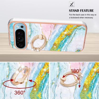 For Google Pixel 9 Pro XL Electroplating Marble IMD TPU Phone Case with Ring Holder(Green 004) - Google Cases by buy2fix | Online Shopping UK | buy2fix