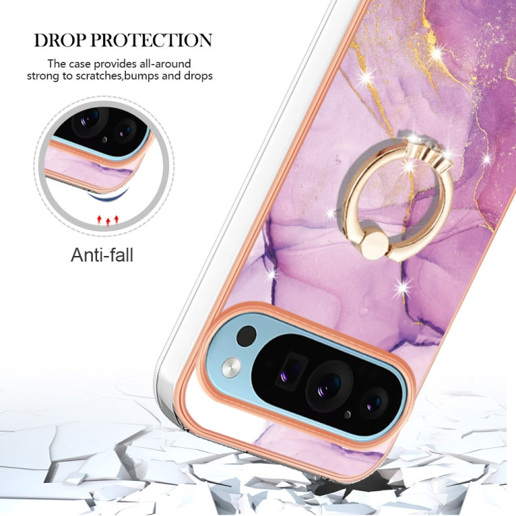 For Google Pixel 9 Pro XL Electroplating Marble IMD TPU Phone Case with Ring Holder(Purple 001) - Google Cases by buy2fix | Online Shopping UK | buy2fix