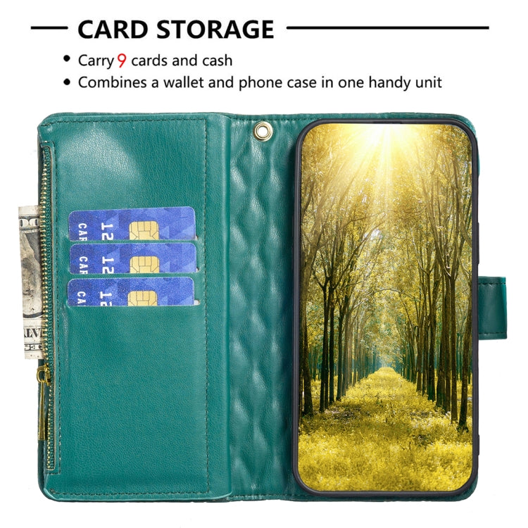 For Xiaomi Redmi K70 / K70 Pro Diamond Lattice Zipper Wallet Leather Flip Phone Case(Green) - K70 Pro Cases by buy2fix | Online Shopping UK | buy2fix