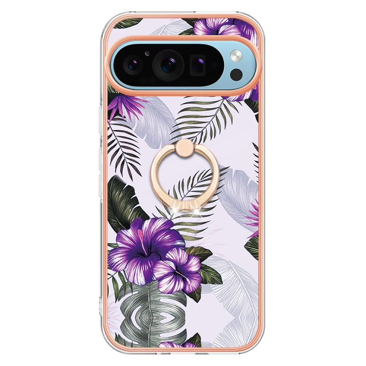 For Google Pixel 9 Pro XL Electroplating IMD TPU Phone Case with Ring(Purple Flower) - Google Cases by buy2fix | Online Shopping UK | buy2fix