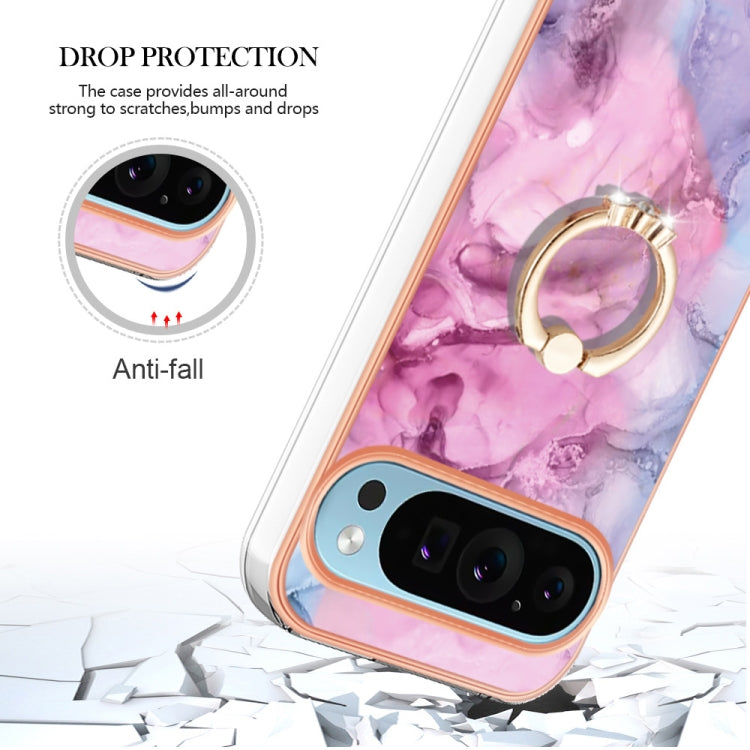 For Google Pixel 9 / 9 Pro Electroplating Marble Dual-side IMD Phone Case with Ring(Pink 013) - Google Cases by buy2fix | Online Shopping UK | buy2fix