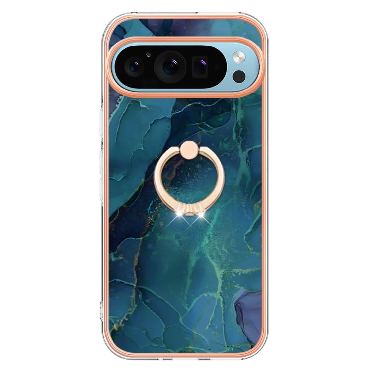 For Google Pixel 9 Pro XL Electroplating Marble Dual-side IMD Phone Case with Ring(Green 017) - Google Cases by buy2fix | Online Shopping UK | buy2fix