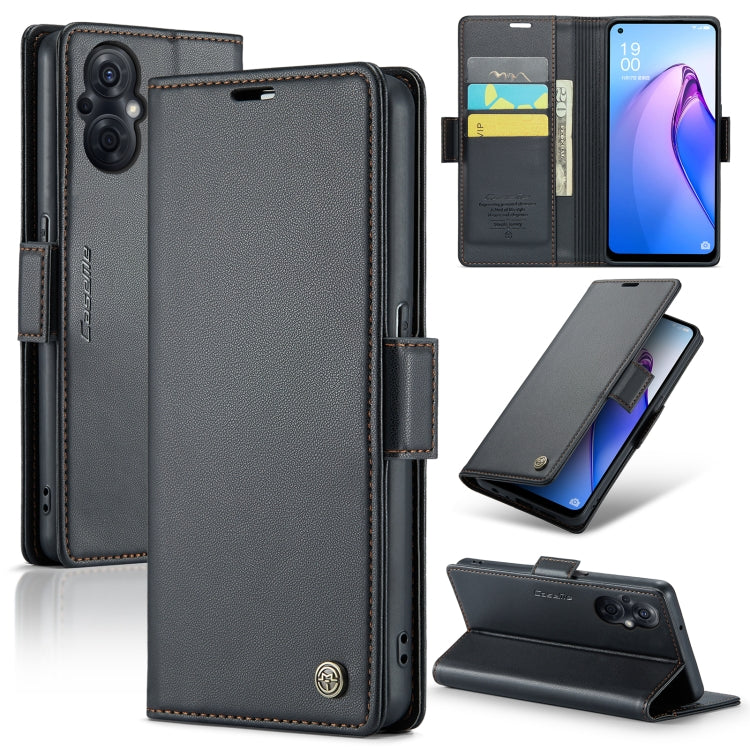 For OPPO Reno8 Lite Global CaseMe 023 Butterfly Buckle Litchi Texture RFID Anti-theft Leather Phone Case(Black) - OPPO Cases by CaseMe | Online Shopping UK | buy2fix