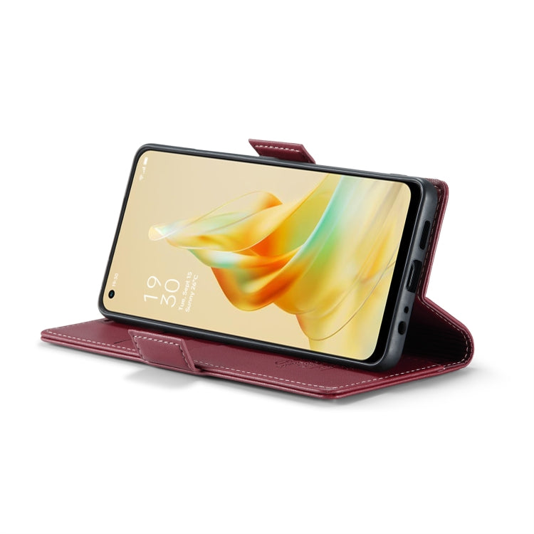 For OPPO Reno8 T 4G CaseMe 023 Butterfly Buckle Litchi Texture RFID Anti-theft Leather Phone Case(Wine Red) - OPPO Cases by CaseMe | Online Shopping UK | buy2fix