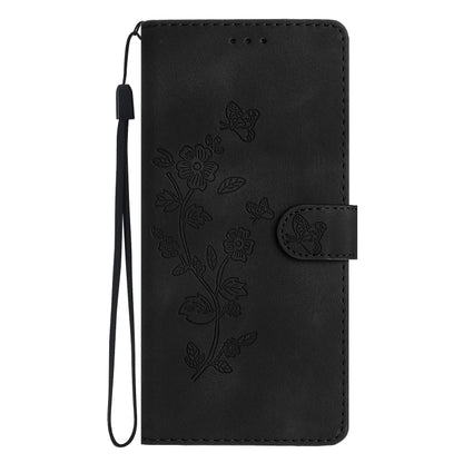 For iPhone 16 Plus Flower Butterfly Embossing Pattern Leather Phone Case(Black) - iPhone 16 Plus Cases by buy2fix | Online Shopping UK | buy2fix