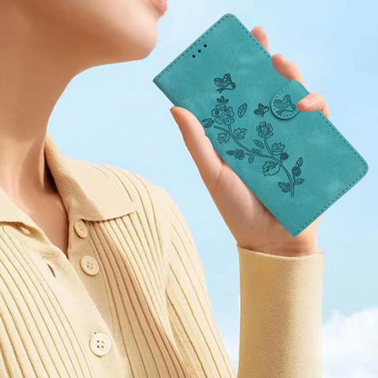 For iPhone 16 Pro Max Flower Butterfly Embossing Pattern Leather Phone Case(Sky Blue) - iPhone 16 Pro Max Cases by buy2fix | Online Shopping UK | buy2fix