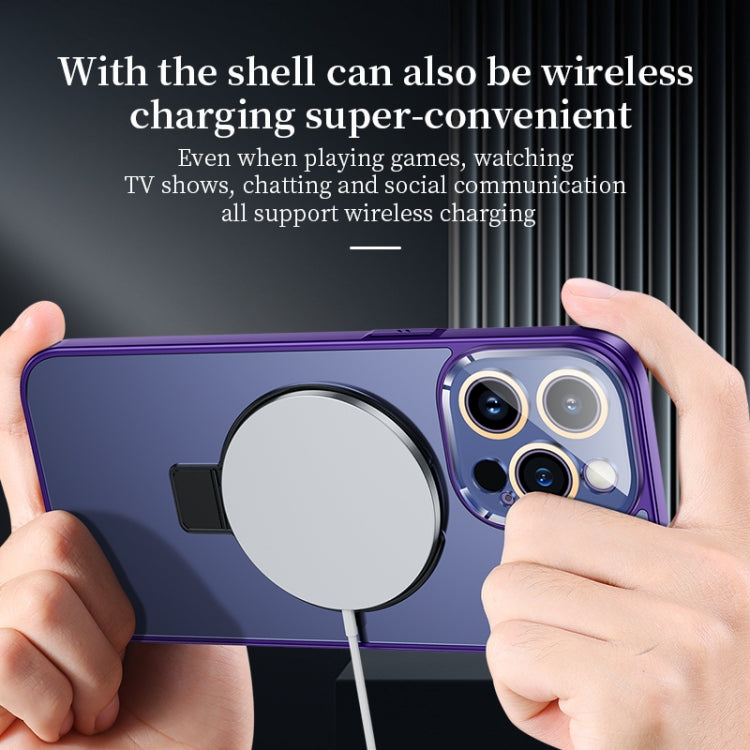 For iPhone 14 Metal Paint Frosted PC MagSafe Phone Case with Lens Film(Deep Purple) - iPhone 14 Cases by buy2fix | Online Shopping UK | buy2fix