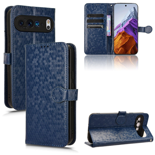 For Google Pixel 9 Pro XL Honeycomb Dot Texture Leather Phone Case(Blue) - Google Cases by buy2fix | Online Shopping UK | buy2fix