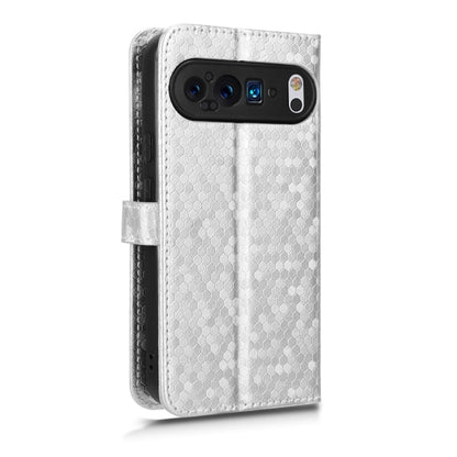 For Google Pixel 9 Pro XL Honeycomb Dot Texture Leather Phone Case(Silver) - Google Cases by buy2fix | Online Shopping UK | buy2fix