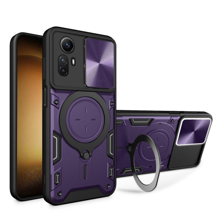 For Xiaomi Redmi Note 12S 4G CD Texture Sliding Camshield Magnetic Holder Phone Case(Purple) - Xiaomi Cases by buy2fix | Online Shopping UK | buy2fix