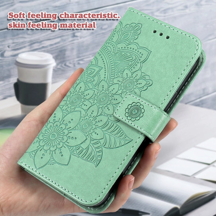 For Xiaomi Redmi K70 / K70 Pro 7-petal Flowers Embossing Leather Phone Case(Green) - K70 Pro Cases by buy2fix | Online Shopping UK | buy2fix