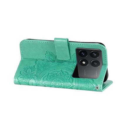 For Xiaomi Redmi K70 / K70 Pro 7-petal Flowers Embossing Leather Phone Case(Green) - K70 Pro Cases by buy2fix | Online Shopping UK | buy2fix