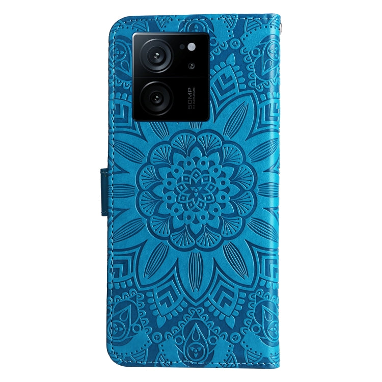 For Xiaomi 13T / Redmi K60 Ultra Embossed Sunflower Leather Phone Case(Blue) - Redmi K60 Ultra Cases by buy2fix | Online Shopping UK | buy2fix