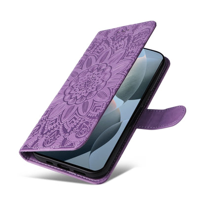 For Xiaomi Redmi K70 / K70 Pro Embossed Sunflower Leather Phone Case(Purple) - K70 Pro Cases by buy2fix | Online Shopping UK | buy2fix