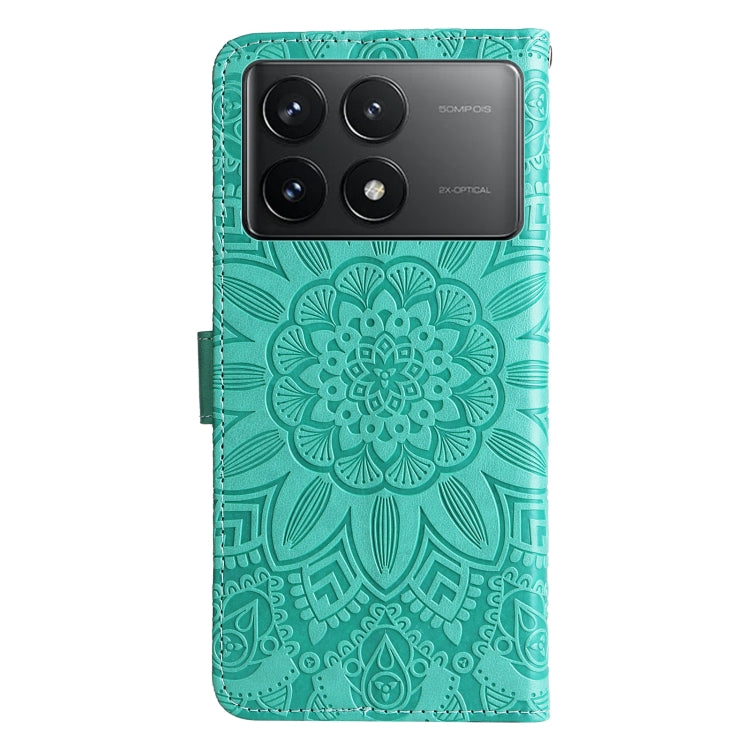 For Xiaomi Redmi K70 / K70 Pro Embossed Sunflower Leather Phone Case(Green) - K70 Pro Cases by buy2fix | Online Shopping UK | buy2fix