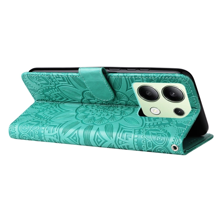 For Xiaomi Redmi Note13 4G Embossed Sunflower Leather Phone Case(Green) - Note 13 Cases by buy2fix | Online Shopping UK | buy2fix