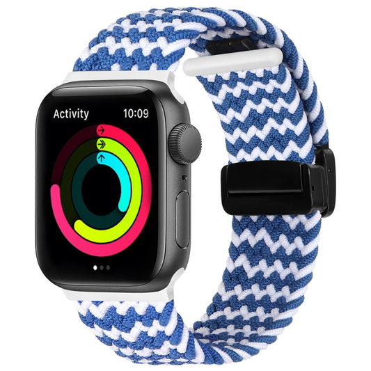 Magnetic Fold Clasp Woven Watch Band For Apple Watch 8 41mm(Blue White) - Watch Bands by buy2fix | Online Shopping UK | buy2fix