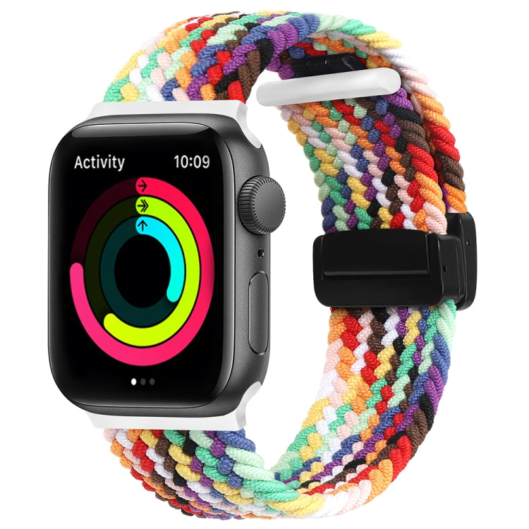 Magnetic Fold Clasp Woven Watch Band For Apple Watch 5 44mm(Rainbow Color) - Watch Bands by buy2fix | Online Shopping UK | buy2fix