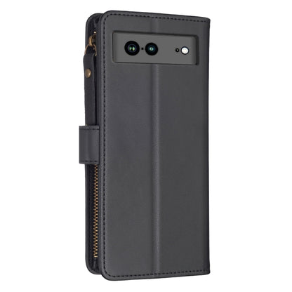 For Google Pixel 7a 9 Card Slots Zipper Wallet Leather Flip Phone Case(Black) - Google Cases by buy2fix | Online Shopping UK | buy2fix