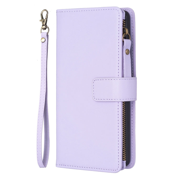 For Google Pixel 7 Pro 9 Card Slots Zipper Wallet Leather Flip Phone Case(Light Purple) - Google Cases by buy2fix | Online Shopping UK | buy2fix