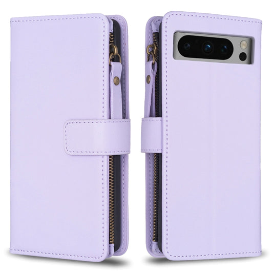 For Google Pixel 8 Pro 9 Card Slots Zipper Wallet Leather Flip Phone Case(Light Purple) - Google Cases by buy2fix | Online Shopping UK | buy2fix