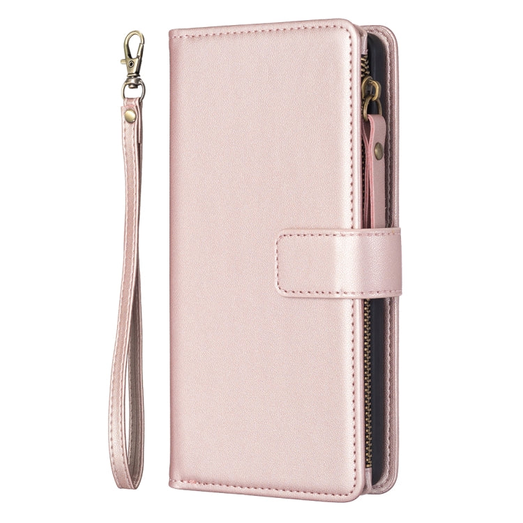 For iPhone 16 Plus 9 Card Slots Zipper Wallet Leather Flip Phone Case(Rose Gold) - iPhone 16 Plus Cases by buy2fix | Online Shopping UK | buy2fix