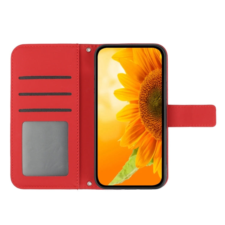 For iPhone SE 2024 Skin Feel Sun Flower Embossed Flip Leather Phone Case with Lanyard(Red) - More iPhone Cases by buy2fix | Online Shopping UK | buy2fix