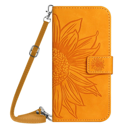 For iPhone 16 Pro Max Skin Feel Sun Flower Embossed Flip Leather Phone Case with Lanyard(Yellow) - iPhone 16 Pro Max Cases by buy2fix | Online Shopping UK | buy2fix