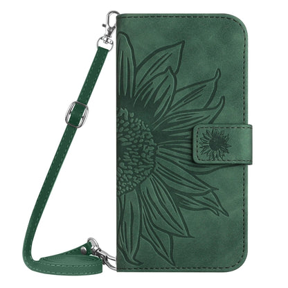 For iPhone 16 Pro Skin Feel Sun Flower Embossed Flip Leather Phone Case with Lanyard(Green) - iPhone 16 Pro Cases by buy2fix | Online Shopping UK | buy2fix