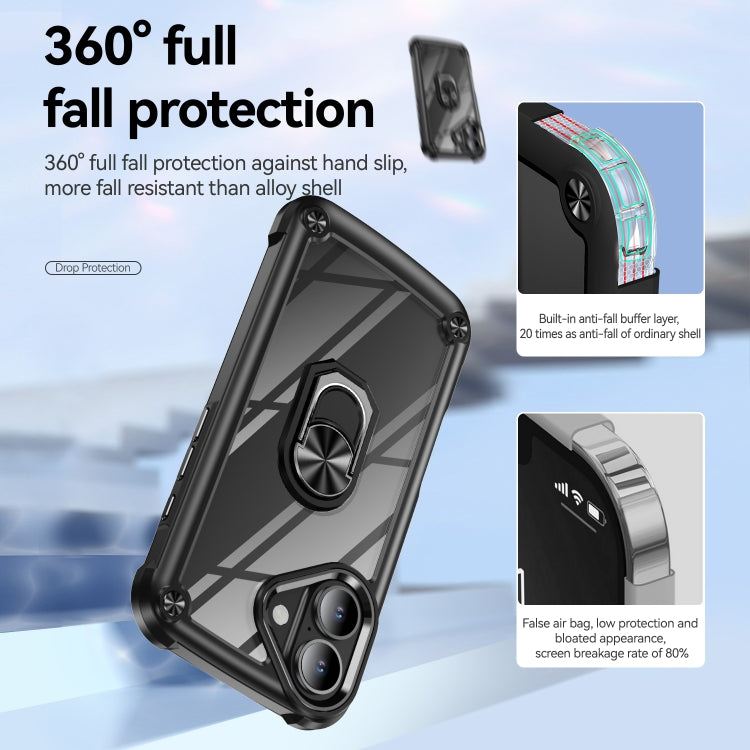 For iPhone 16 Plus TPU + PC Lens Protection Phone Case with Ring Holder(Black) - iPhone 16 Plus Cases by buy2fix | Online Shopping UK | buy2fix