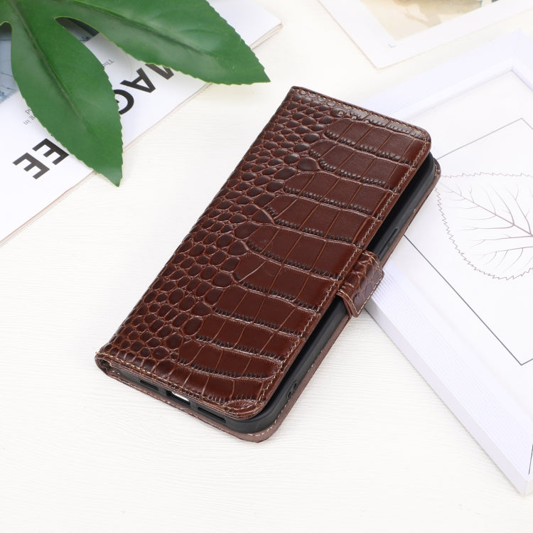 For iPhone 16 Plus Crocodile Top Layer Cowhide Leather Phone Case(Brown) - iPhone 16 Plus Cases by buy2fix | Online Shopping UK | buy2fix