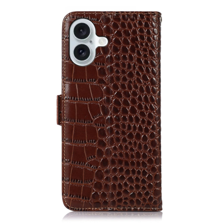 For iPhone 16 Plus Crocodile Top Layer Cowhide Leather Phone Case(Brown) - iPhone 16 Plus Cases by buy2fix | Online Shopping UK | buy2fix