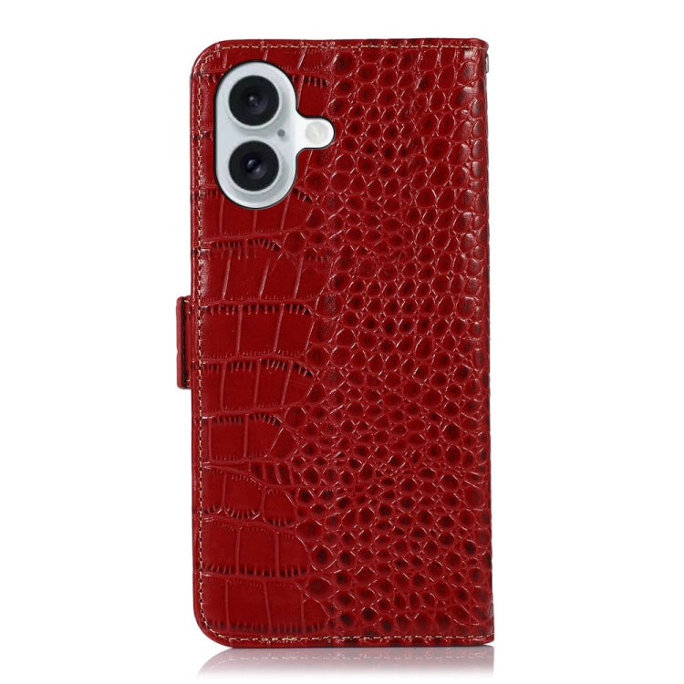 For iPhone 16 Crocodile Top Layer Cowhide Leather Phone Case(Red) - iPhone 16 Cases by buy2fix | Online Shopping UK | buy2fix