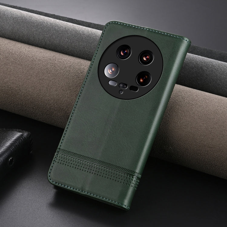 For Xiaomi 14 Ultra AZNS Magnetic Calf Texture Flip Leather Phone Case(Dark Green) - 14 Ultra Cases by AZNS | Online Shopping UK | buy2fix