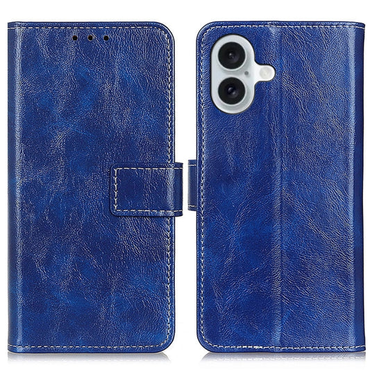 For iPhone 16 Plus Retro Crazy Horse Texture Horizontal Flip Leather Phone Case(Blue) - iPhone 16 Plus Cases by buy2fix | Online Shopping UK | buy2fix