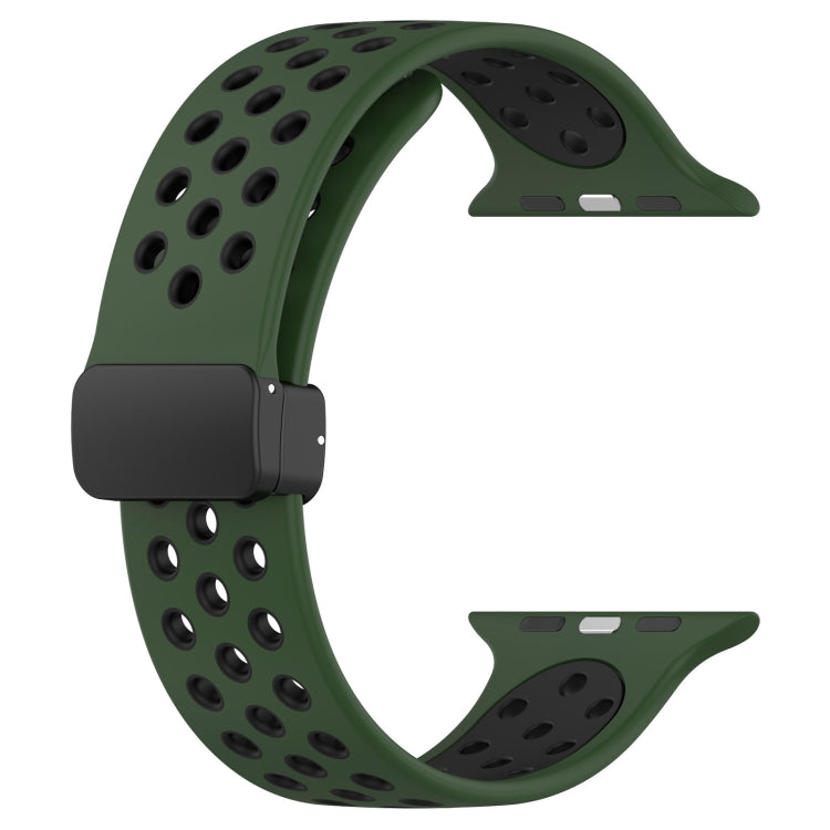 For Apple Watch 8 41mm Magnetic Buckle Silicone Watch Band(Army Green Black) - Watch Bands by buy2fix | Online Shopping UK | buy2fix