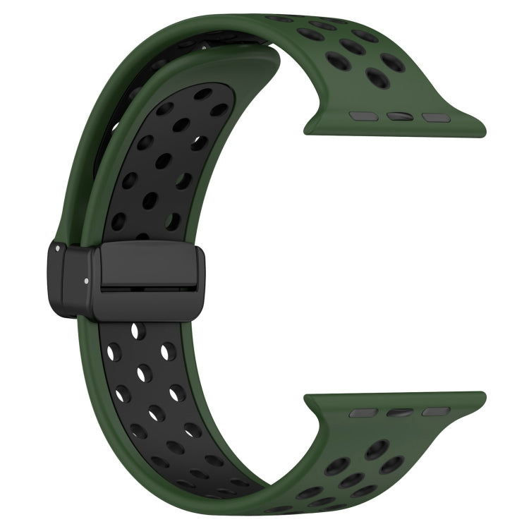 For Apple Watch SE 2022 40mm Magnetic Buckle Silicone Watch Band(Army Green Black) - Watch Bands by buy2fix | Online Shopping UK | buy2fix