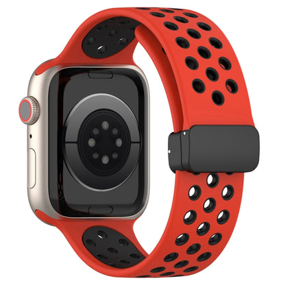 For Apple Watch SE 2022 44mm Magnetic Buckle Silicone Watch Band(Red Black) - Watch Bands by buy2fix | Online Shopping UK | buy2fix