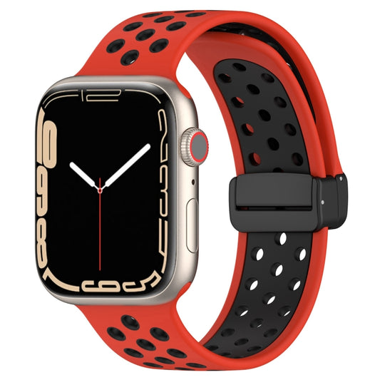 For Apple Watch 7 45mm Magnetic Buckle Silicone Watch Band(Red Black) - Watch Bands by buy2fix | Online Shopping UK | buy2fix