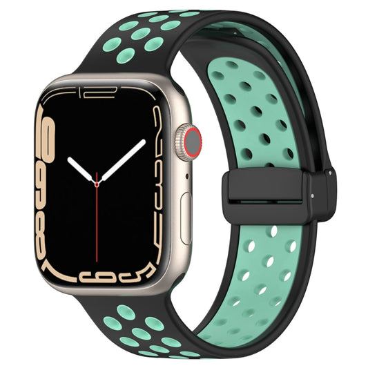 For Apple Watch SE 40mm Magnetic Buckle Silicone Watch Band(Black Cyan) - Watch Bands by buy2fix | Online Shopping UK | buy2fix