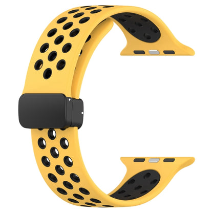 For Apple Watch SE 40mm Magnetic Buckle Silicone Watch Band(Yellow Black) - Watch Bands by buy2fix | Online Shopping UK | buy2fix