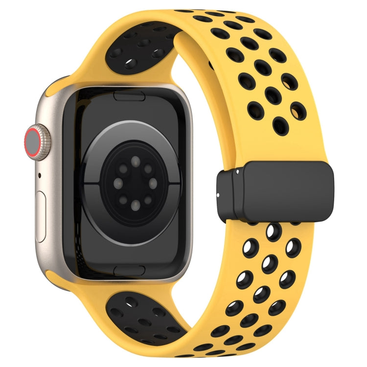 For Apple Watch SE 44mm Magnetic Buckle Silicone Watch Band(Yellow Black) - Watch Bands by buy2fix | Online Shopping UK | buy2fix