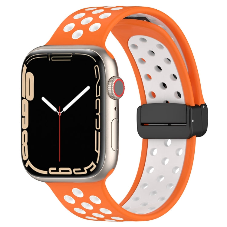 For Apple Watch 6 40mm Magnetic Buckle Silicone Watch Band(Orange White) - Watch Bands by buy2fix | Online Shopping UK | buy2fix