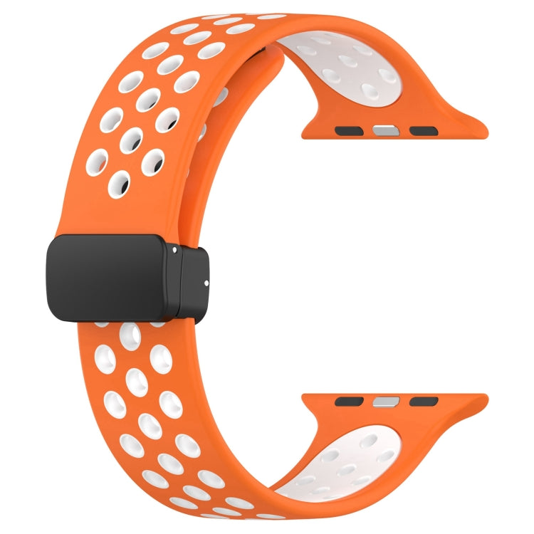 For Apple Watch 6 40mm Magnetic Buckle Silicone Watch Band(Orange White) - Watch Bands by buy2fix | Online Shopping UK | buy2fix