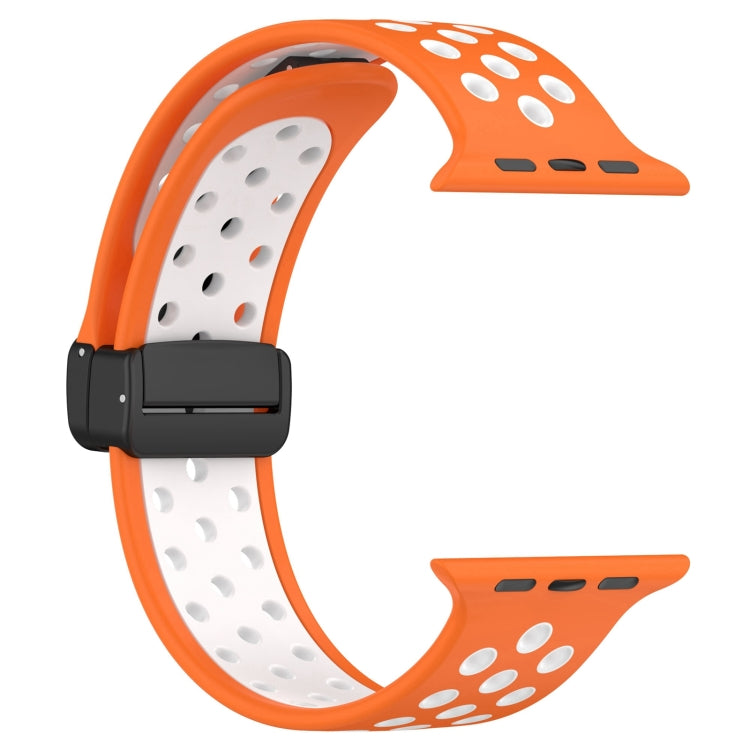 For Apple Watch 6 40mm Magnetic Buckle Silicone Watch Band(Orange White) - Watch Bands by buy2fix | Online Shopping UK | buy2fix